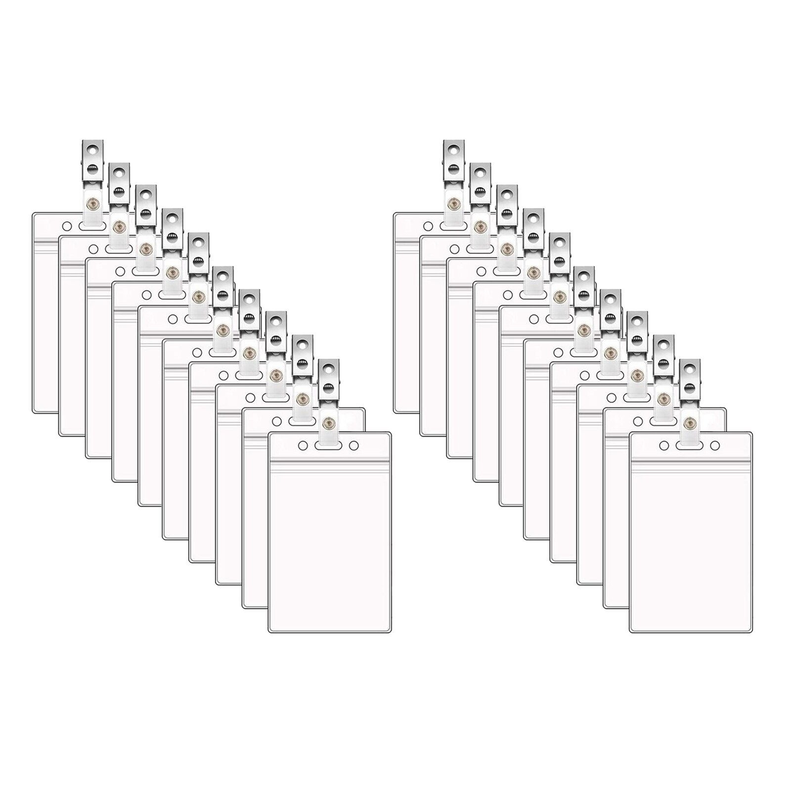 20PCS ID Badge Holders Horizontal/Vertical Clear Plastic Name Tag ID Card Holder Waterproof Resealable with Metal Clip