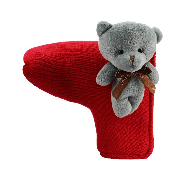 Golf Head Cover for Blade Golf Putter Cute Bear Soft Knitted Fabric Protector Cover Men Women Child Putter: Red