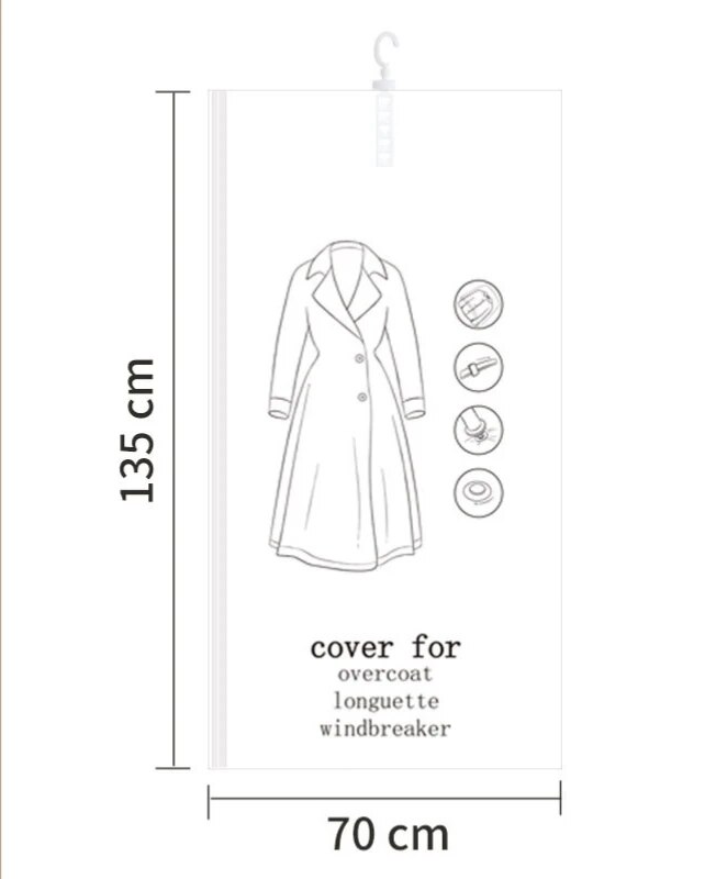 Ophangen Vacuüm Ruimtebesparende Tassen Kast Organizer Opbergzakken, Vacuüm Seal Doorzichtige Tassen Voor Kleding, Pakken, Jurk Of Jacke: Grey