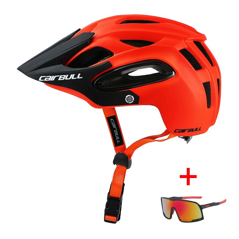 Sports Breathable Riding Cycling Helmet with Glasses Men Women Ultralight Mtb Bicycle Helmet Outdoor Road Mountain Bike Helmet: Orange / M(54-58)
