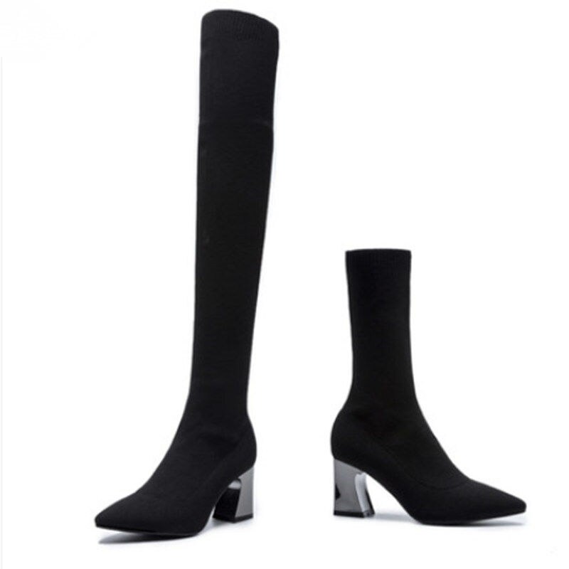 wolle strecken Stiefel frauen Über-sterben-knie Dünne Strumpf Stiefel Dick hochhackigen Dünne Stiefel socken Stiefel Kurze Stiefel