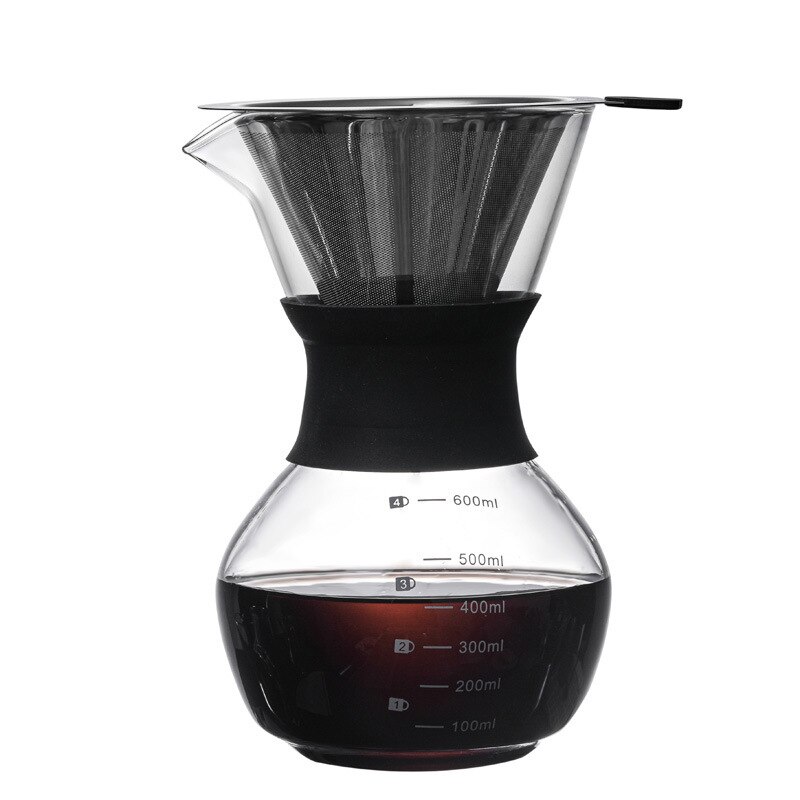 Glass Coffee Pot With Stainless Steel Filter High-Temperature Resistant Coffee Pot Espresso Coffee Machine Graduated Coffeeware: 600ml A with filter