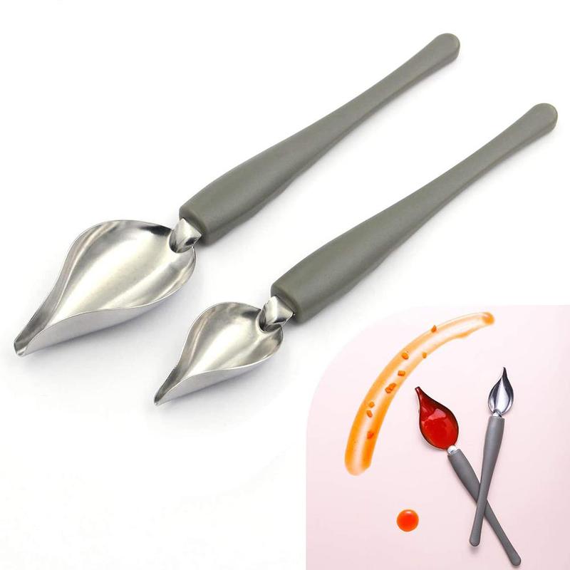 Cuchara de acero para pintar salsa, utensilios de cocina de boca afilada, bolígrafo de comida occidental, cuchara para postre, decoración
