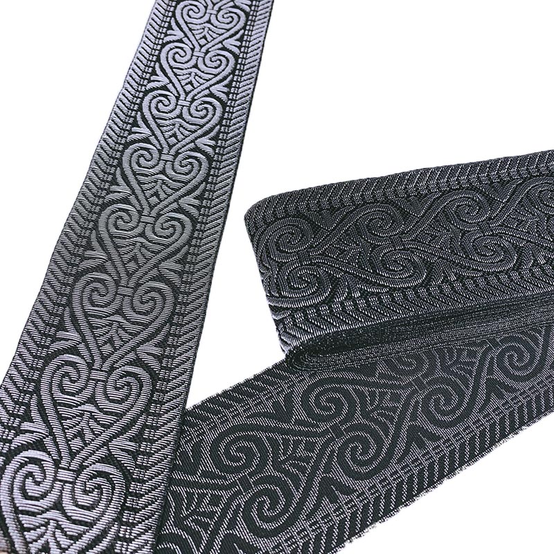 Ruban Jacquard tissé en dentelle ethnique, 7 Yards, 5CM, motif géométrique noir et argent, Vintage, pour vêtements de rideaux: Default Title