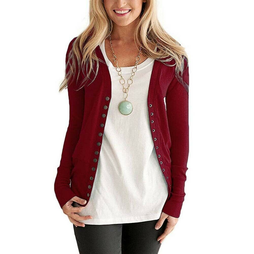 Pull en tricot à manches longues et col en V pour femme, pull ample avec bouton-pression, style rétro, tendance, automne hiver: XL / Rouge