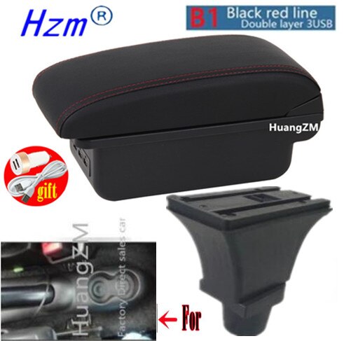 For Fiat 500 Armrest box Interior special Retrofit parts Center Car Armrest box Center Storage box USB: B1 style red line