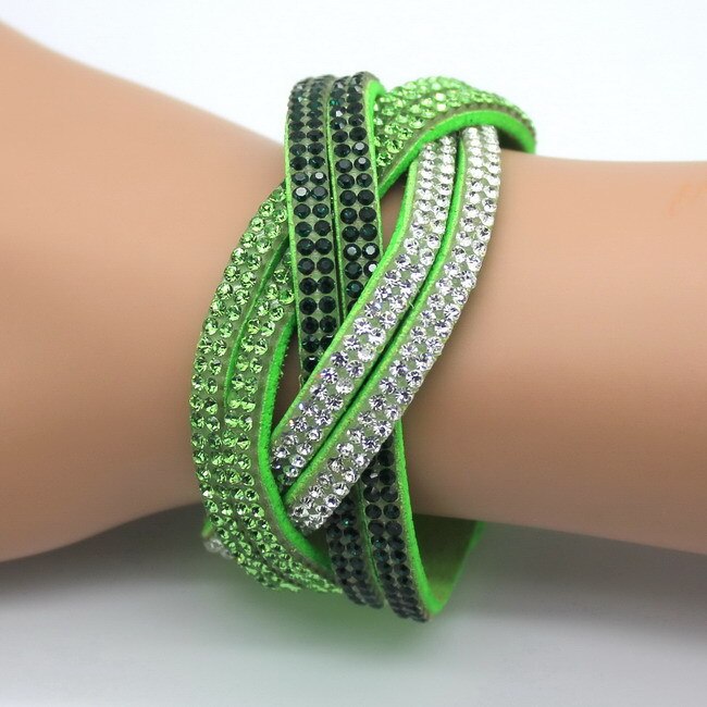 XQNI, pulsera clásica de piel para mujer, brazalete de 18cm de gran con diamantes de imitación envueltas, dije de cristal, pulsera de mujer, joyería: SLPG349