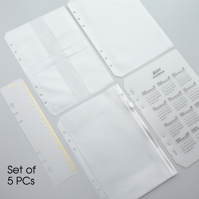 MaoTu 5 stks/set Losse Blad Transparant PVC Rits Case Opslag & Organisator Tas voor Spiraal Notebook Accessoires A5 A6