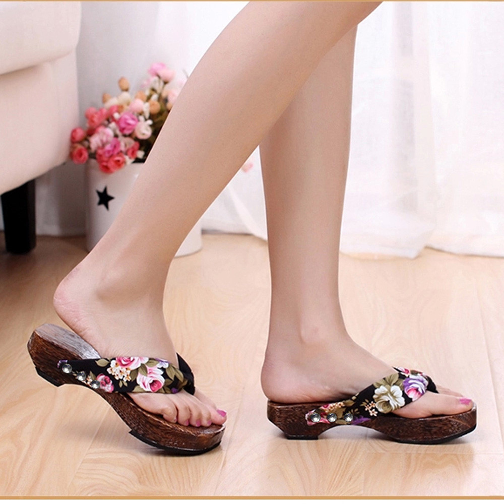 CHAMSGEND Shoes Woman Summer Platform Shoes Wood Women Sandals Clog Wooden Slippers Flip Flops zapatos de mujer