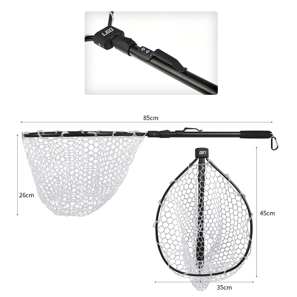 Foldable Triangle Fishing Landing Net 85cm Aluminum Alloy Telescopic Folding Retractable Handle Pole 26cm Depth Rubber Dip Net