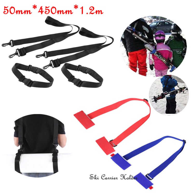 Adjustable Skiing Pole Shoulder Hand Carrier Lash Handle Straps Porter Hook Loop Protect Black Nylon Ski Handle Strap Sets