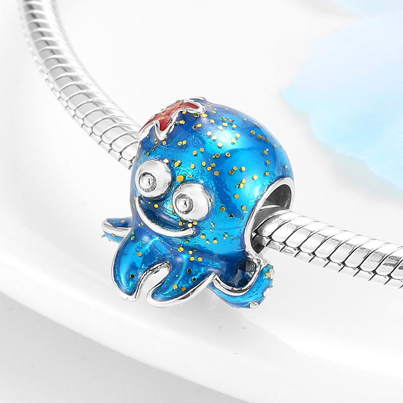Contas do oceano amigo humano golfinhos esmalte azul autêntico 925 contas de prata esterlina caber encantos originais pulseiras fazendo: PC0454
