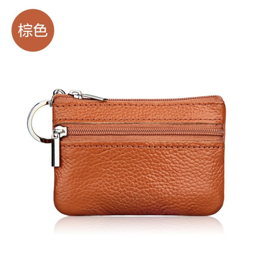 Brand Women Vintage Faux Leather Coin Purse Lady Short Small Coin Purse Soft Wallet Clutch Two Zipper Bag: Brown