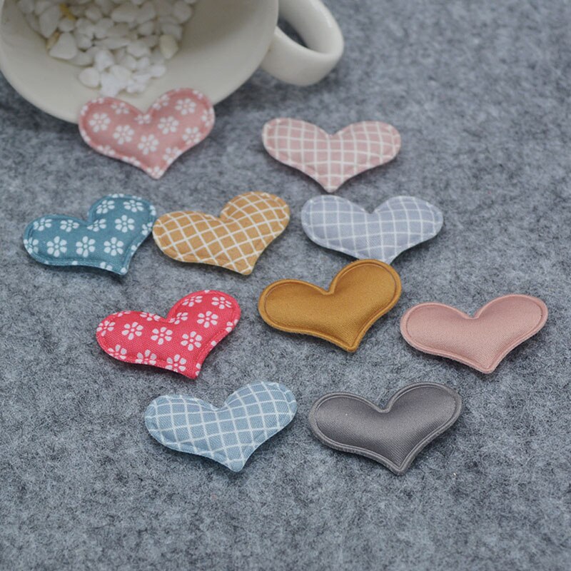 50 stks/partij 3.8*3 cm Ginganghart Padded Applicaties voor DIY handgemaakte kinderen haar accessoires, decoratie accessoires