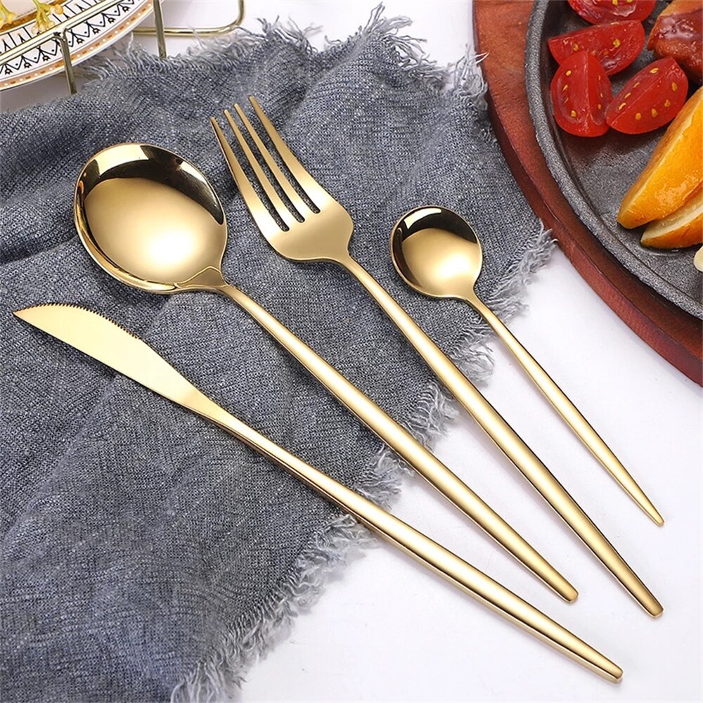 Couverts en acier inoxydable, 30 pièces, service de table en or, vaisselle en acier inoxydable, fourchette en or, cuillère couteau, service d'argenterie de luxe pour Banquet