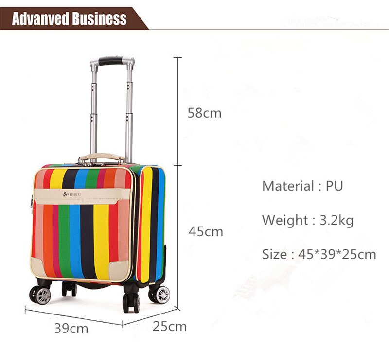 16 Inch Reizen Koffer Case Voor Vrouwen Trolley Reistassen Spinner Wielen Student Rolling Bagage Boarding Reizen Bagage