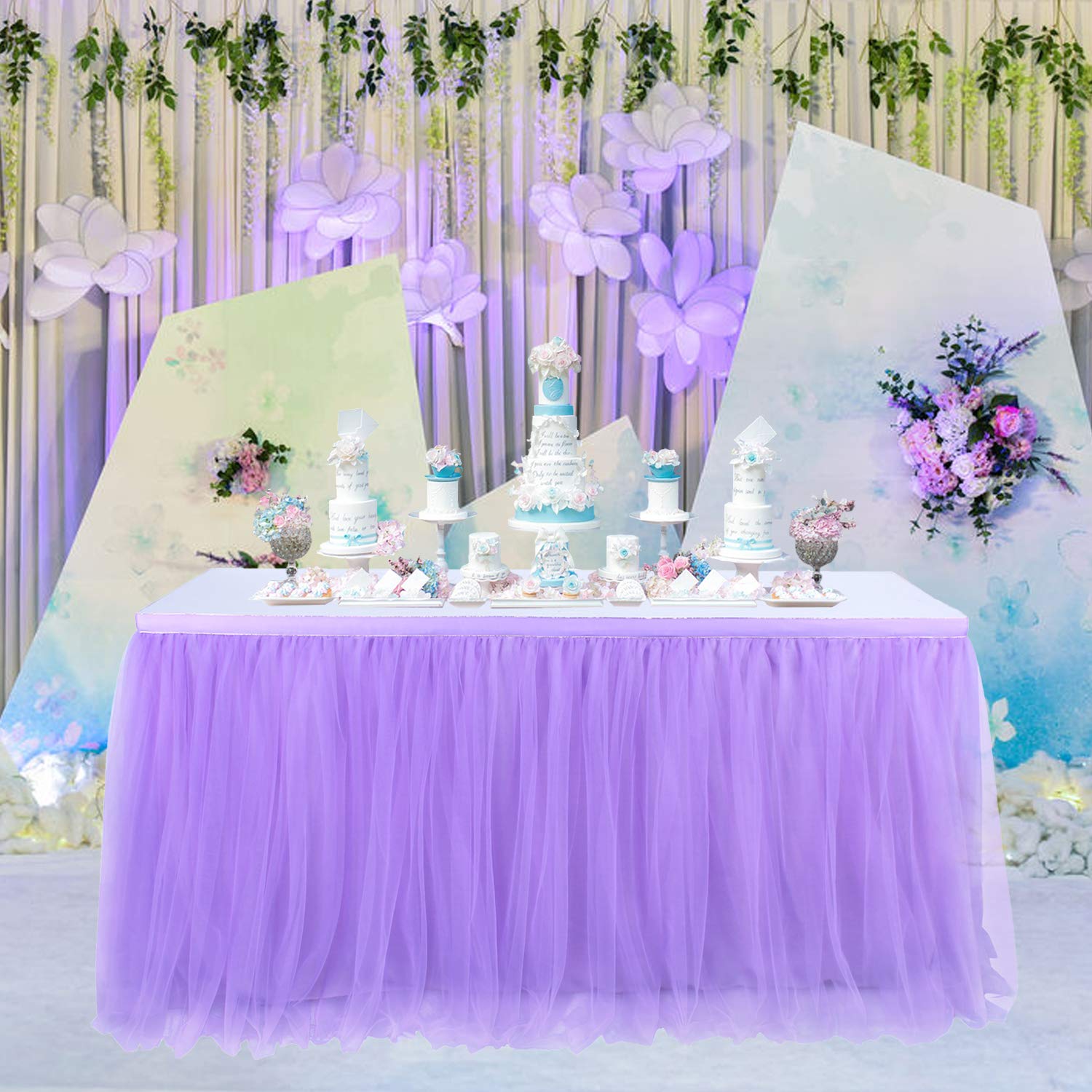 Falda de mesa de tul con tutú de Color liso para boda, decoración de mesa de , accesorios de manteles textiles suaves para el hogar: Morado