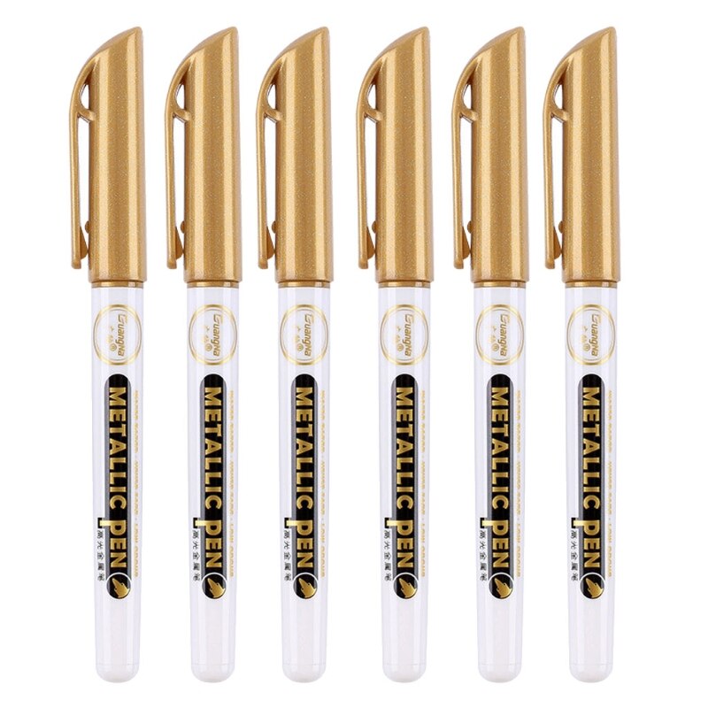 6Pc Gold Silber Epoxid Harz Zeichnung Stift Gold Blättert Punkt Stift Marker Acryl Farbe Höhepunkte metallisch dauerhaft Marker: GD