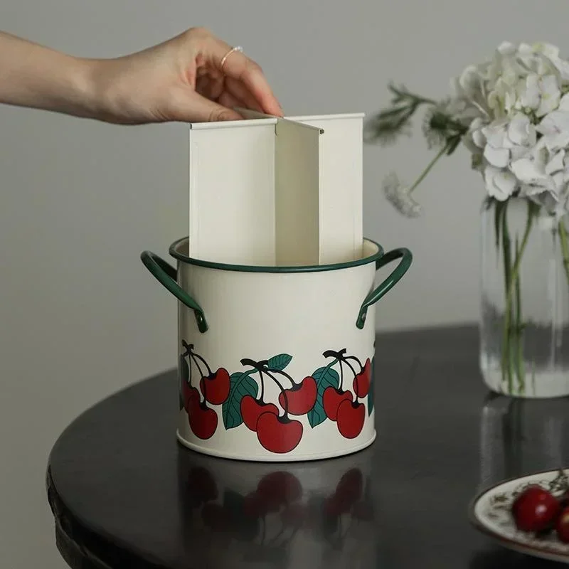 Seau de rangement de vaisselle rétro, égouttoir avec séparateur, boîte de rangement de couteaux et fourchettes de cuisine, décoration de la maison pour outils de cuisine