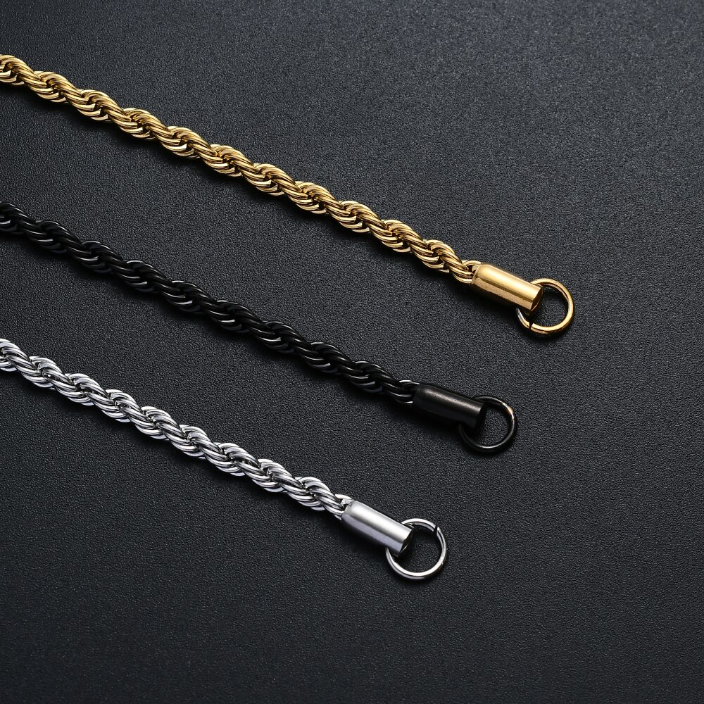 Preço de atacado 316l aço inoxidável banhado a ouro preto torcido corda corrente pulseira para homens e mulheres moda presente jóias