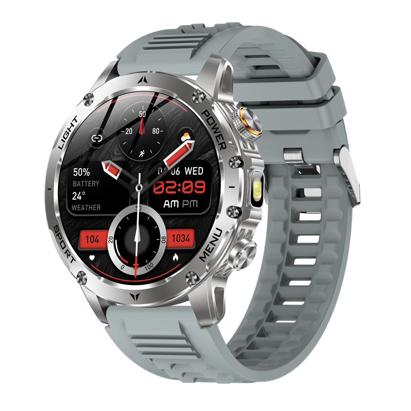 Męnarty Smartwatch na wolnym powietrzu AK87 Latarka Multifunkcyjny naganiacz zwierza zdatność Połączenia Bluetooth Duża Bateria 1000mAh Smartwatch: Srebrny