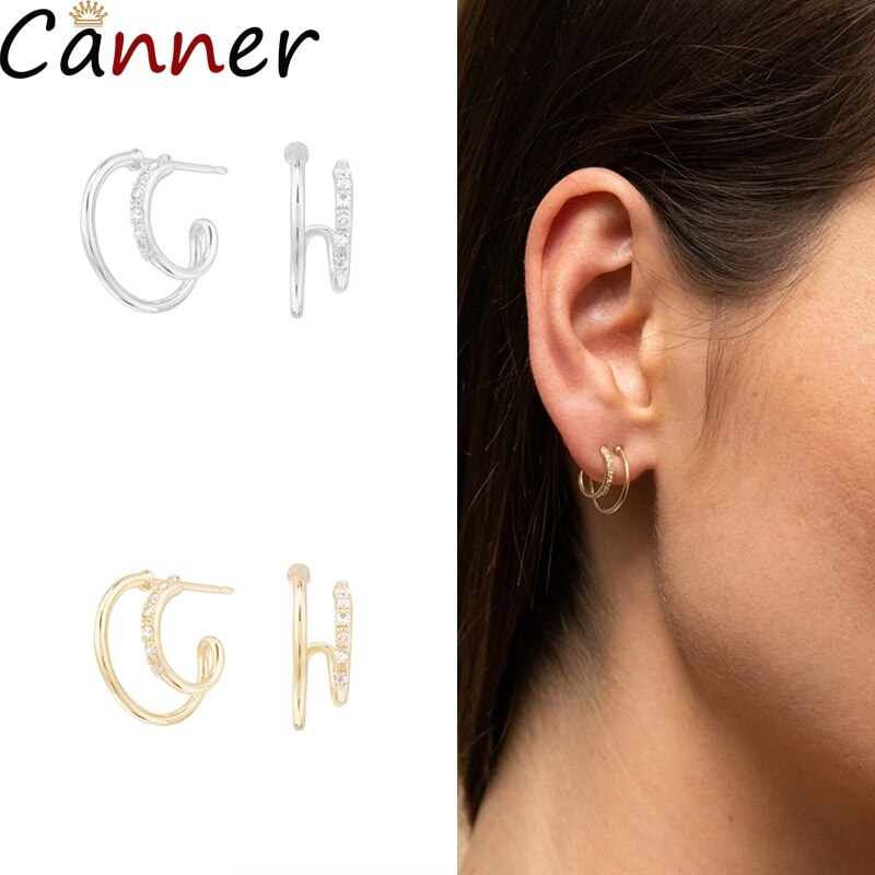 Ligne de géométrie à la cristal étincelant oreille pince manchette boucles d'oreilles sans Piercing-Clip évider U motif déclaration bijoux