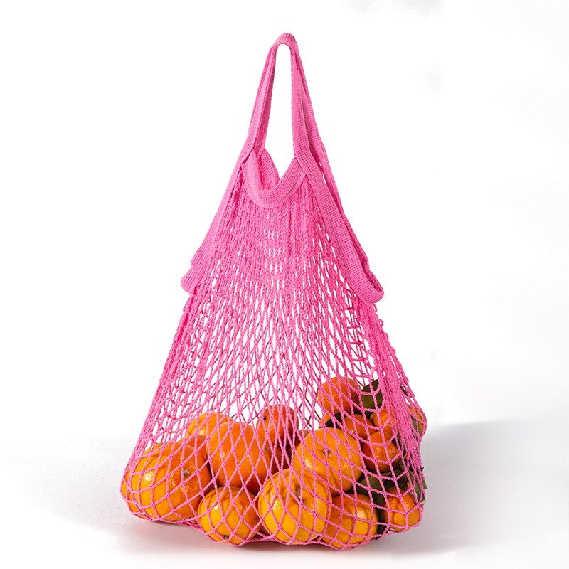 Neue Wiederverwendbare Taschen für Obst Gemüse Tasche Baumwolle Gittergewebe Schnur Organizer Handtasche Kurze/Lange Griff Netz Einkaufen Taschen tote: Rose rot-kurz