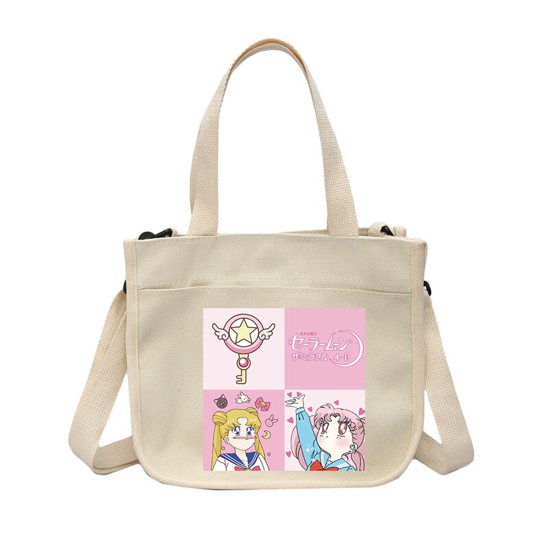 Delle donne sailor moon portatile borsa di tela Sacchetti di spalla di stile semplice Giapponese Casual Tote sacchetto esterno Delle Signore Borse per la Spesa: 6