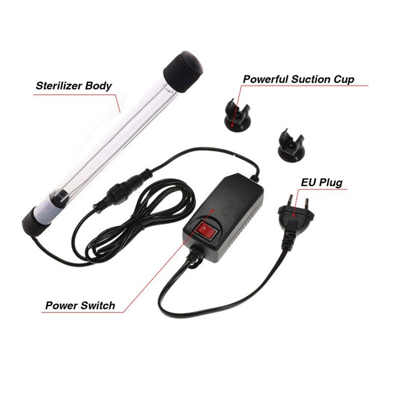 Lámpara germicida UV para acuario, luz sumergible, desinfección impermeable para pecera, 20V, 5/7/9/11/13W