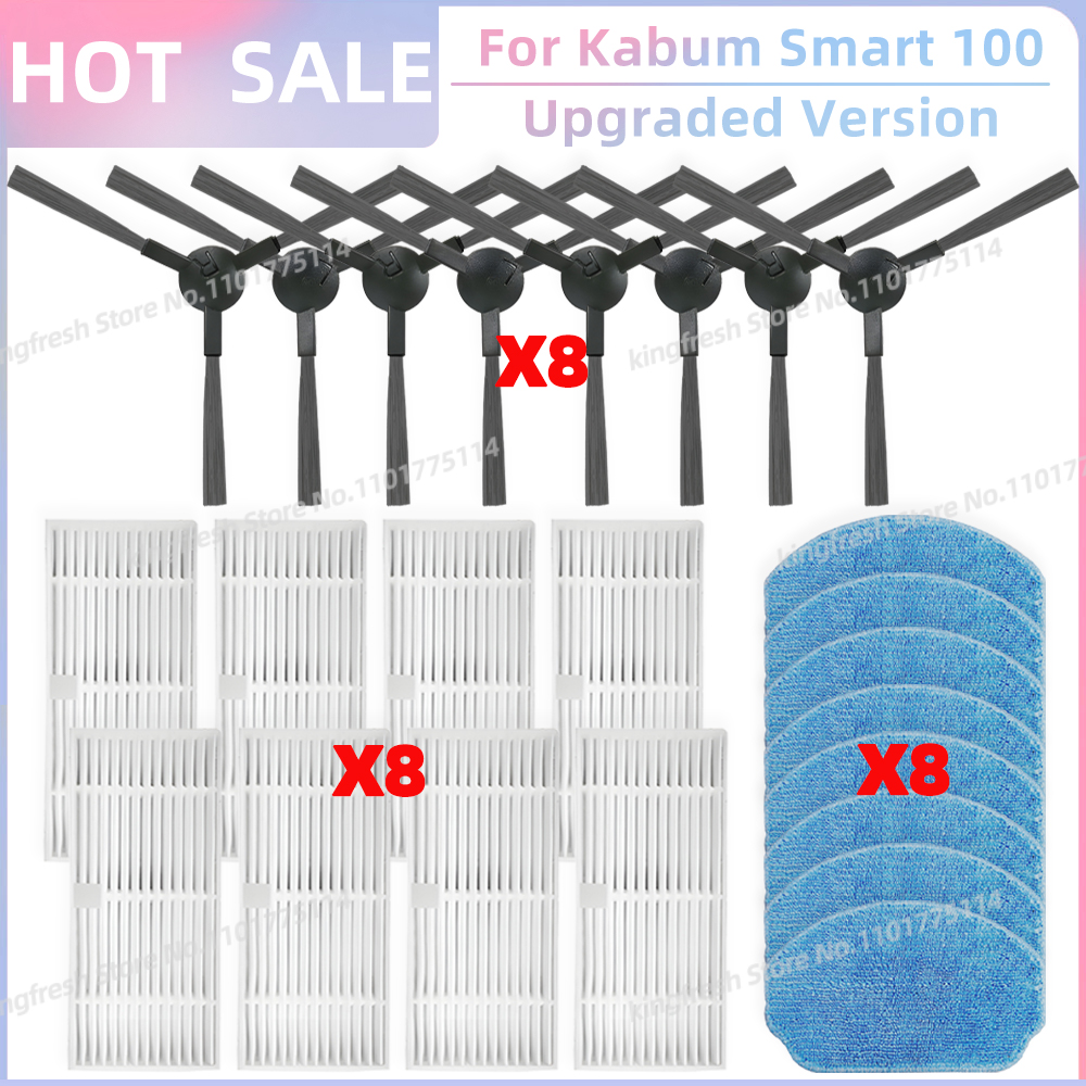 Fit For ( Kabum Smart 100 KBSF007, Nedis WIFIVCR001CBK, Nedis WIFIVCB01 ) Vacuum Parts Side Brush FIlter Mop Cloth Rubber Strip: Chocolate