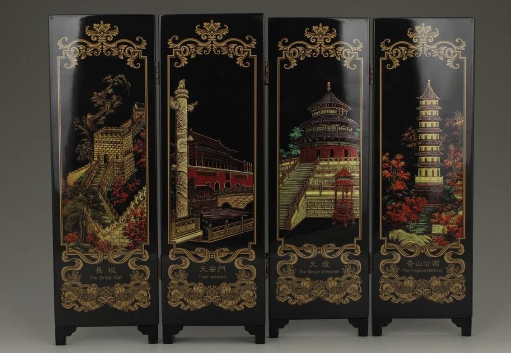Peinture laquée chinoise ancienne, peinture artisanale, décor d'écran de pékin