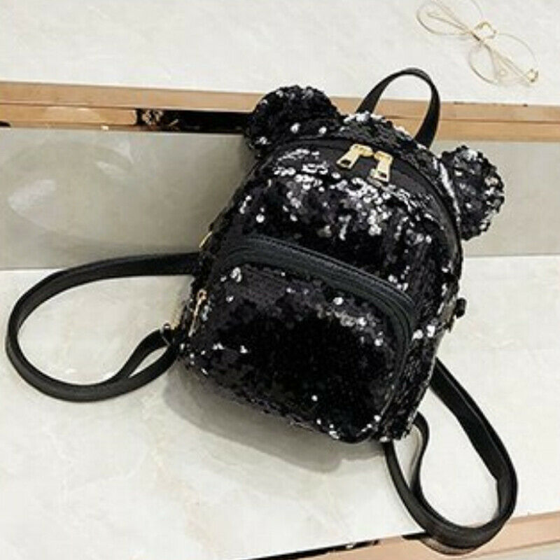 Women Girls Velvet Mini Backpack School Bags Small Travel Rucksack Shoulder Bag: Black