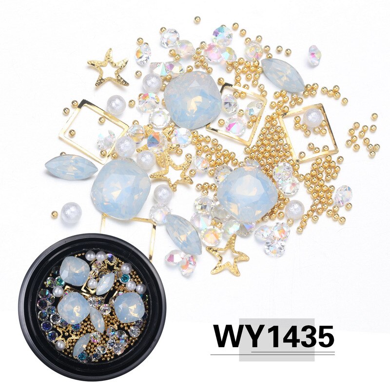 ELESSICAL Mixed Shape Opal Nail Resin Rhinestones Gems 3D Tip Drill Copper Nail Charm Beads Studs Manicure Nails Art Decorations: WY1435