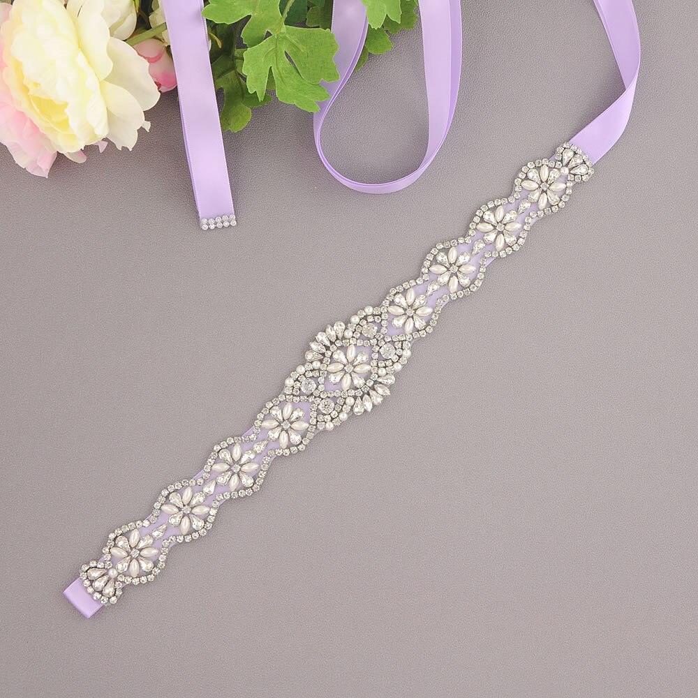 S161-S Luxe Bruid Jurk Riemen Met Strass Bruids Bruiloft Accessoires Riem Voor Vrouwen Trouwjurk Parel Riem Formele Riemen: Lavender