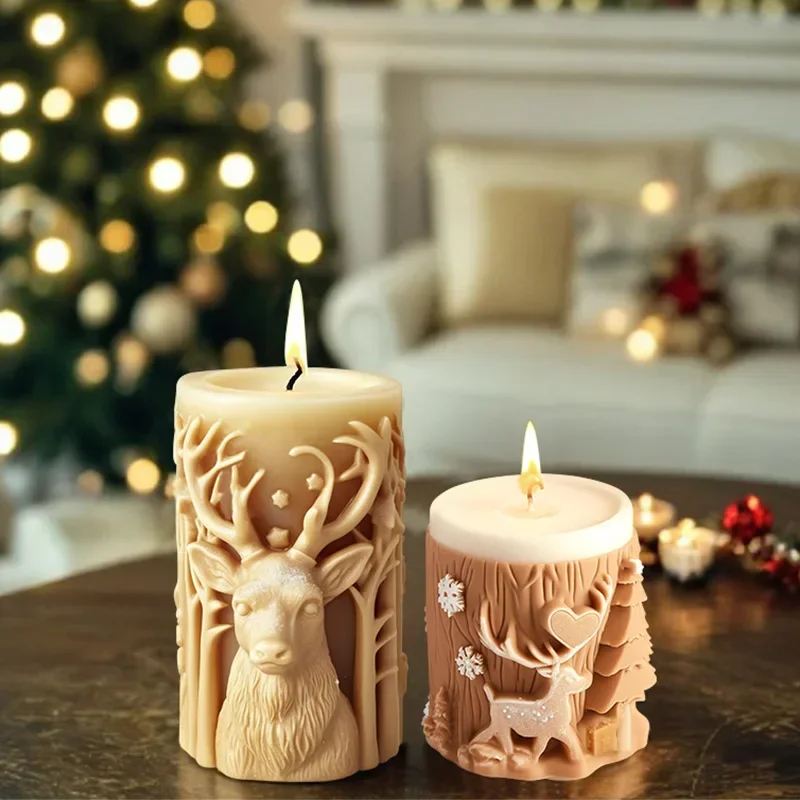 Stampo in silicone per candela cilindrica in rilievo di Babbo Natale, zucchero a bastone, stampi in gesso in resina cilindrica in rilievo di Babbo Natale, regalo di Natale