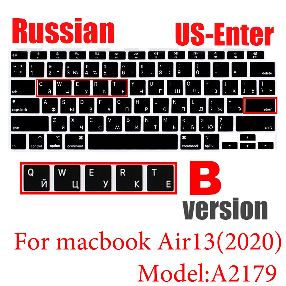 Russische Siliconen Toetsenbord Cover Beschermer Voor Macbook Air13/12 /15/16pro Touchbar A1706/A1466A1708/A1990/A1398/A2289/A1932/A2141: US New Air13 A2179