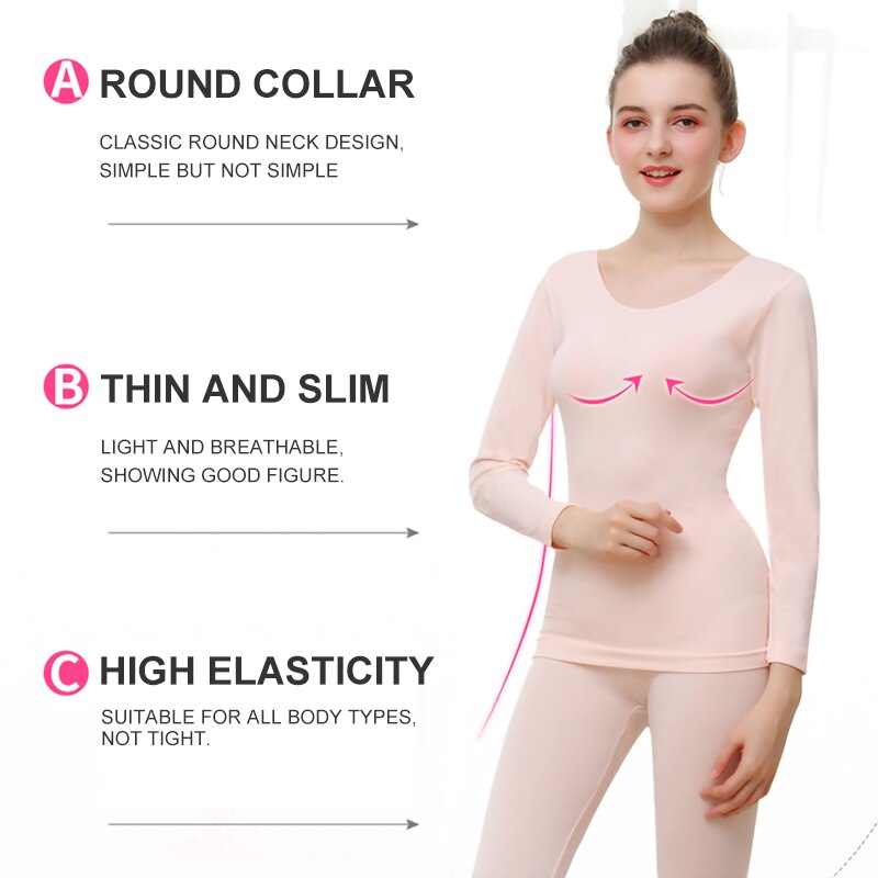 Perfering 2 Piece/Set Winter Thermal Underwear Women Thermo Sets Female Warm Long Johns Second Skin Female O-neck Intimate