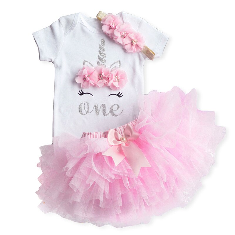 En fødselsdagsfest kjoler outfits til 1 år baby pige dåb tutu kjole nyfødt 1st fødselsdag 3 stk dåb slid tøj: 17