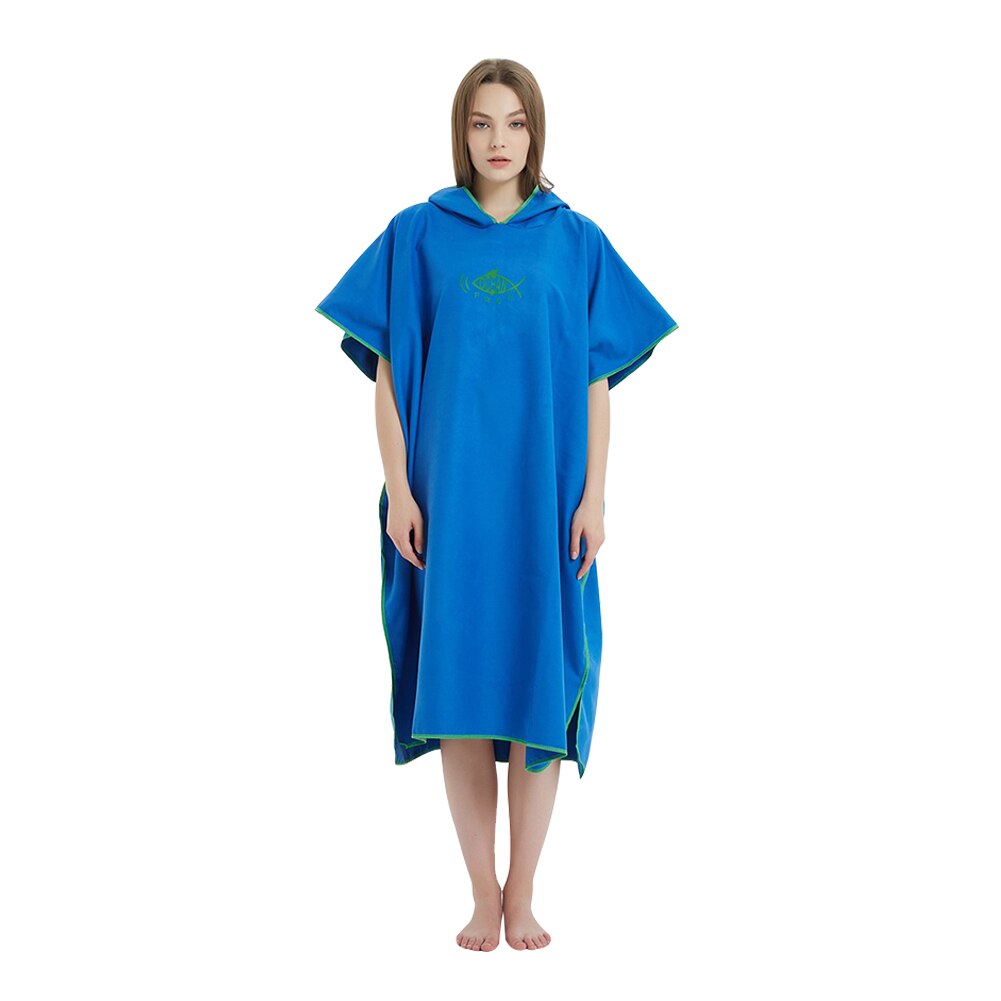 Mode Volwassen Microfiber Water Absorberen Snel Droog Hooded Wetsuit Veranderende Gewaad Effen Kleur Poncho Zwemmen Beach Surf Duiken Zwemmen: Blue