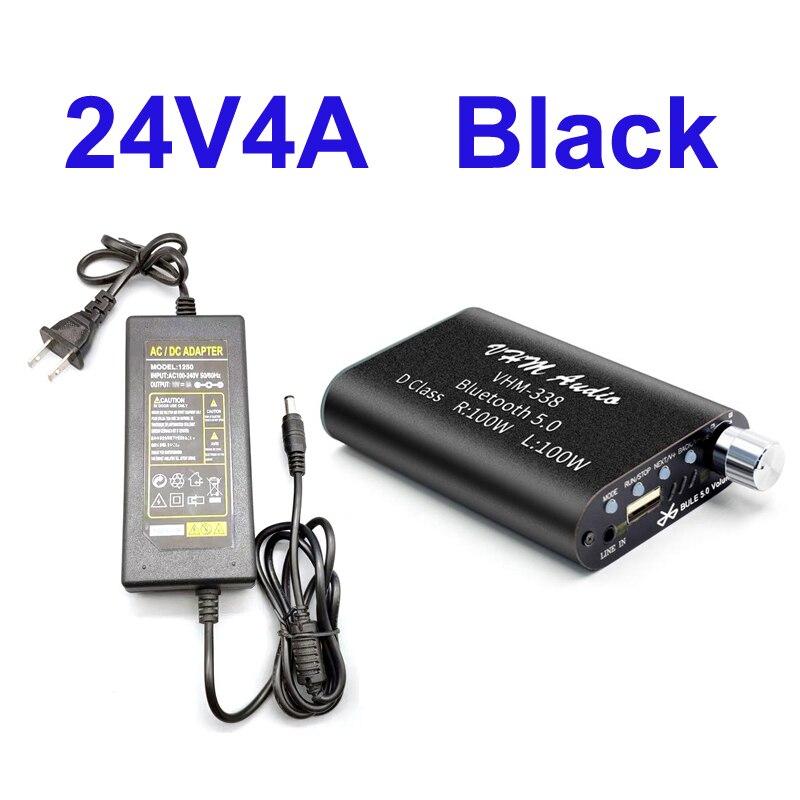 100W+100W Bluetooth 5.0 Mini Digital Amplifier Hifi Stereo Wireless Audio Amplificador Class D Amp USB AUX Car Sound AMP: Black 24V4A