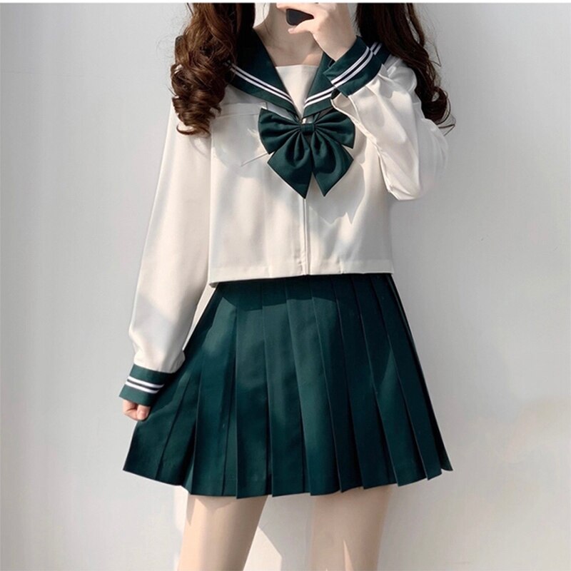 Uniforme scolaire japonais JK pour filles, Costume de Style collège japonais vert, Costume de marin pour femmes, chemise Sexy, jupe plissée, S-XXL