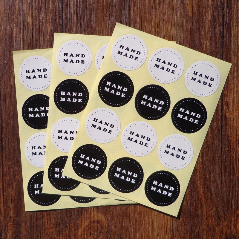 102pcs Round Black and white Scrapbooking Hand Made Paper Labels Seal Sticker, DIY Self-Adhesive Sticker Dia.3.5cm