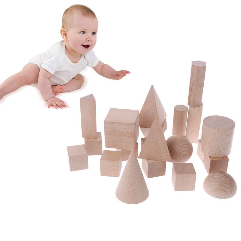 22pcs 3D Geometric Model Wooden Building Blocks Set For Kids Math Learning Education Toys 24BE