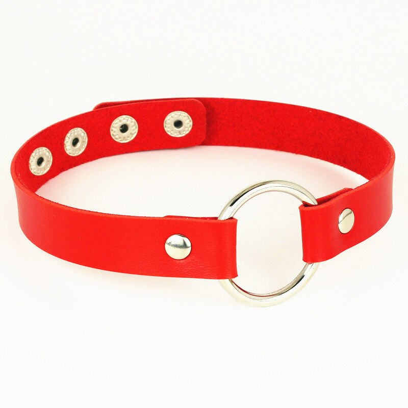 4 Button Punk Gothic Belt Choker Necklace PU Leather on Neck Buckle Necklaces Jewelry For Women Party: 4 button Red