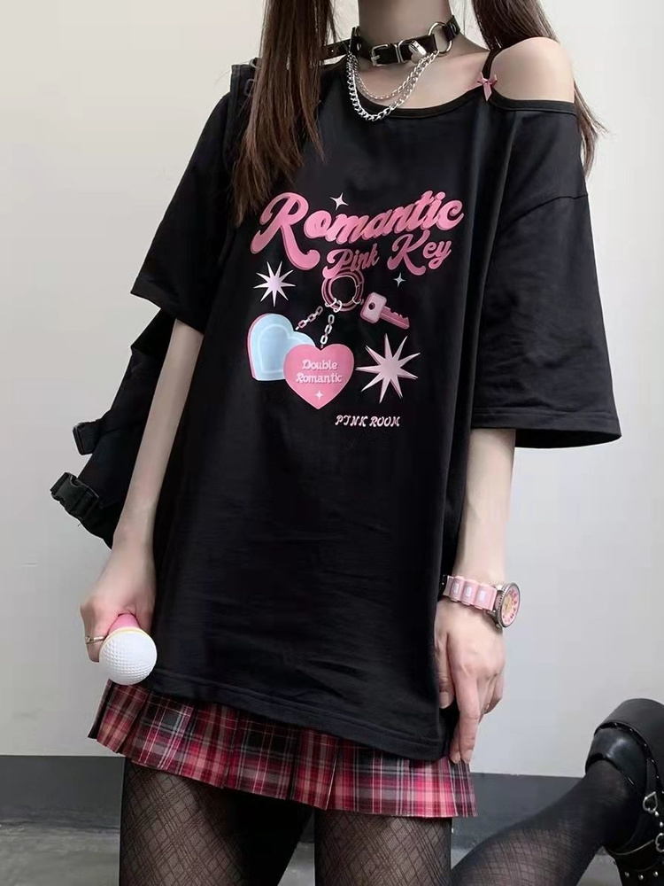 Deeptown-Camiseta Kawaii con hombros descubiertos para mujer, Tops blancos Harajuku para chica dulce, camisetas gráficas bonitas estéticas Y2k, camisa de japonesa