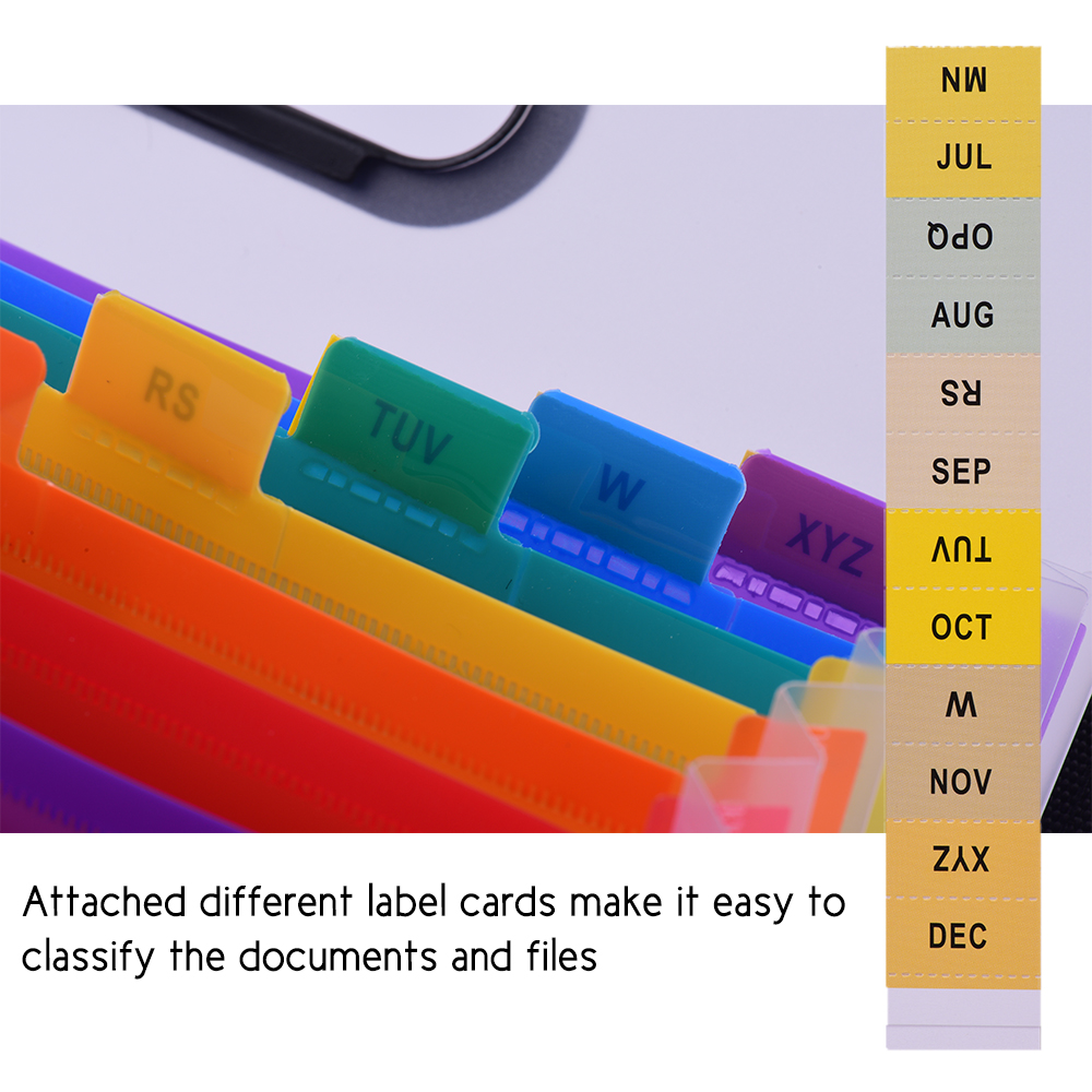 Classeur extensible Accordian A4 & 12 poches organisateur de reçus Portable de couleur arc-en-ciel avec Guide de fichier et cartes d'étiquettes