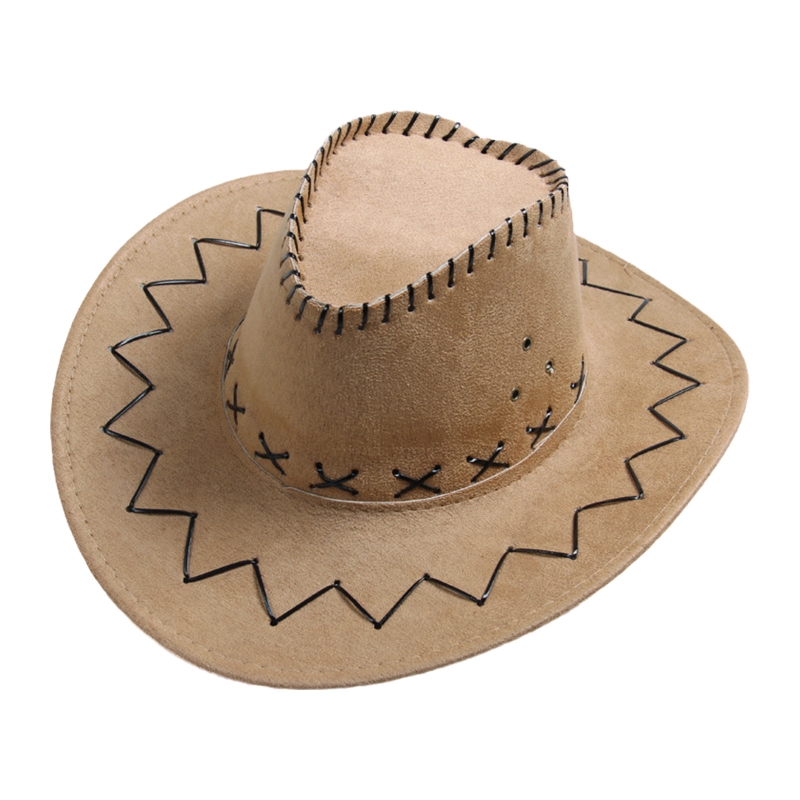 Vintage Western Cowboy Hat Suede Fabric Basin Hat Wide Brim Jazz Hat Outdoor Sun Protection for Hiking Camping Riding: Adult camel