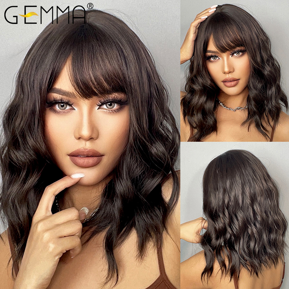 GEMMA – perruques synthétiques Bob courtes et lisses avec frange pour femmes, perruques Afro ombrées noires brunes jaunes blondes, cheveux quotidiens de fête Cosplay: n ° 10