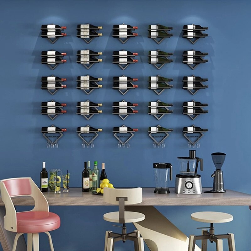 Hang Richel Wijnrek Flessen Van Metalen Decoratieve Muur Bar Wijnrek Muurbevestiging Wijn Fles Houder Creatieve Gratis Combinatie