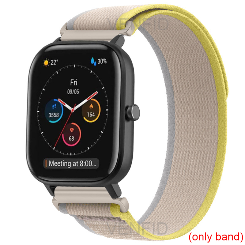 20mm nylonrem til xiaomi huami amazfit gts 4 3 2e mini blød sportsur armbånd rem løkke til bip 3 s u lite pro gtr 42mm: Beige / 25mm